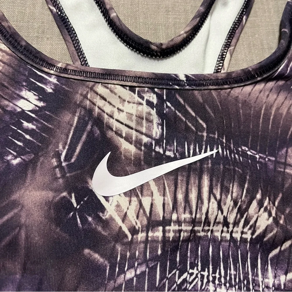 Nike Pro Classic Center Swoosh Sports Bra Size Medium Purple Abstract